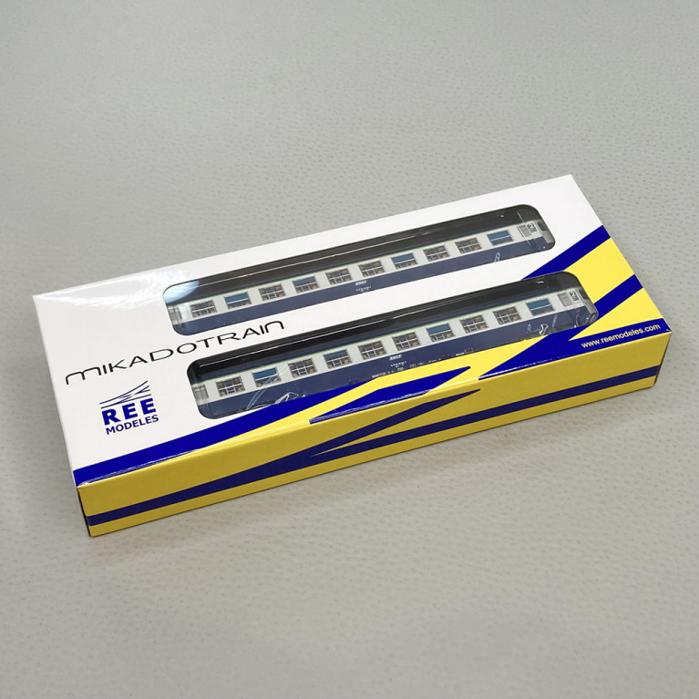 2 voitures couchettes UIC Y, B9C9x, livrée TEN, logo encadré blanc, SNCF, Ep IV - REE NW-189 - N 1/160