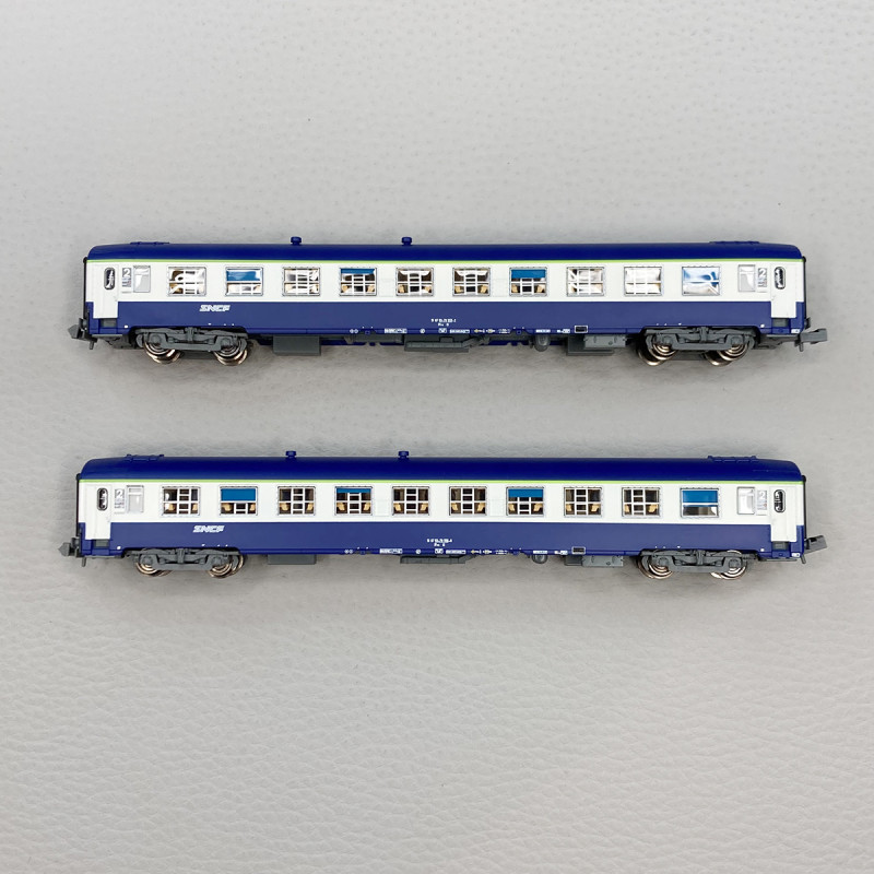 2 voitures couchettes UIC Y, B9C9x, livrée TEN, logo Nouille, SNCF, Ep V - REE NW-193 - N 1/160