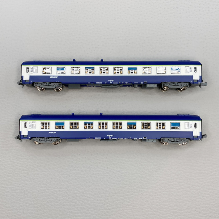 2 voitures couchettes UIC Y, B9C9x, livrée TEN, logo Nouille, SNCF, Ep V - REE NW-193 - N 1/160