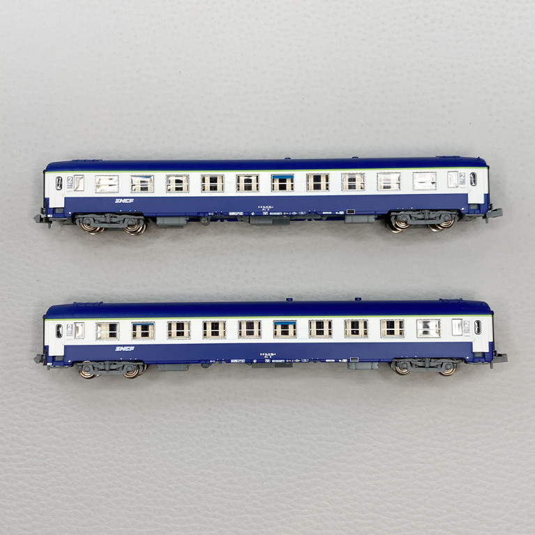 2 voitures couchettes UIC Y, B9C9x, livrée TEN, logo Nouille, SNCF, Ep V - REE NW-193 - N 1/160