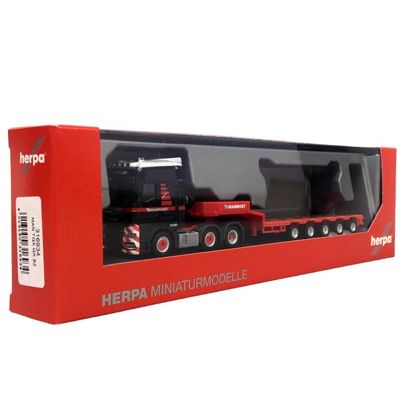 Camion MAN F2000 Herpa 1/87 Avec Remorque Surbaissée Bruns – Miniature De Collection Neuve