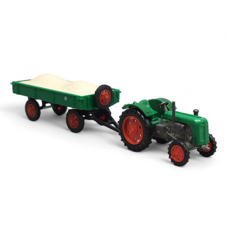 Tracteur Famulus avec remorque, Vert - BUSCH 210110112 - HO 1/87