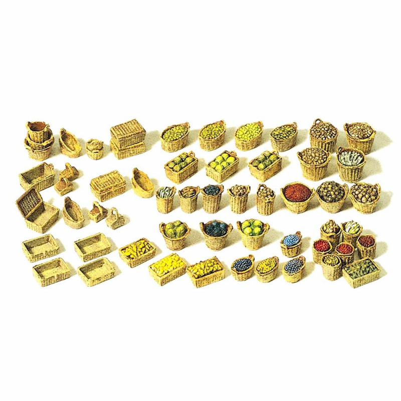Set de 60 paniers et caisses avec chargements indépendants HO-1/87-PREISER 17502