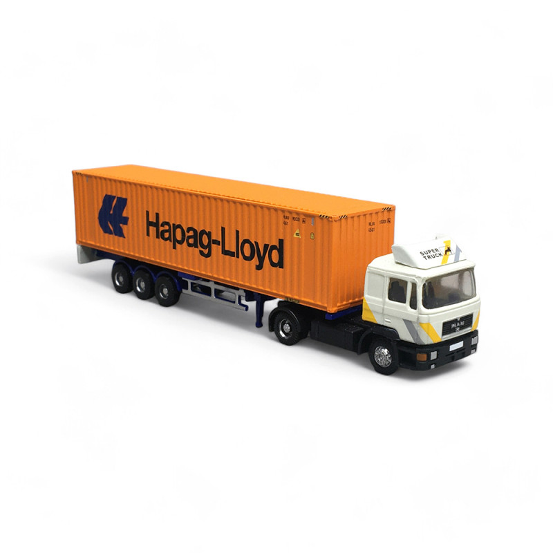MAN F90 camion porte conteneur "Hapag-Lloyd", Orange et bleu - MINIS LC4068 - N 1/160