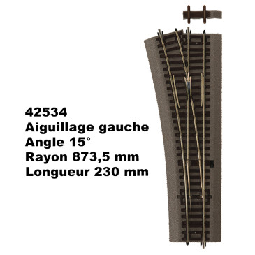 Aiguillage gauche Wl15 avec cale, à commande manuelle - ROCO 42534 - HO 1/87