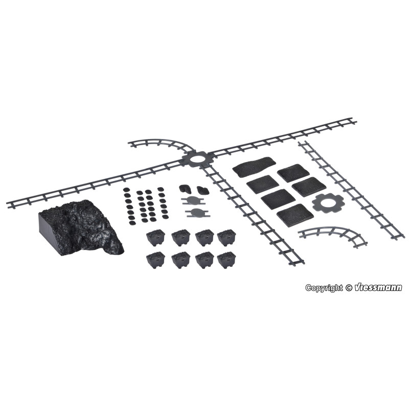 Petits wagons de mine de charbon avec rails et accessoires - KIBRI 39853 - HO 1/87