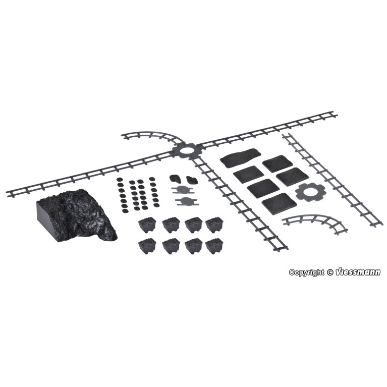 Petits wagons de mine de charbon avec rails et accessoires - KIBRI 39853 - HO 1/87