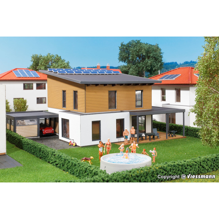 Maison cubique type "Saskia" avec abri voiture - KIBRI 38337 - HO 1/87