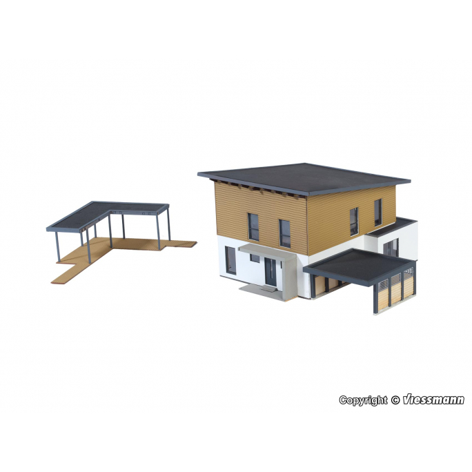 Maison cubique type "Saskia" avec abri voiture - KIBRI 38337 - HO 1/87