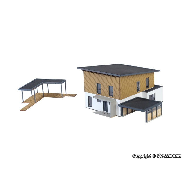 Maison cubique type "Saskia" avec abri voiture - KIBRI 38337 - HO 1/87