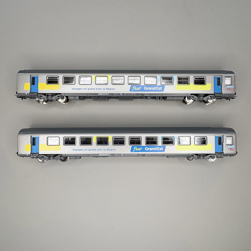 2 voitures Corail Vtu FLUO, 2CL, B11tu, Grand Est, Sncf, Ep VI - PIKO 97312 - HO 1/87