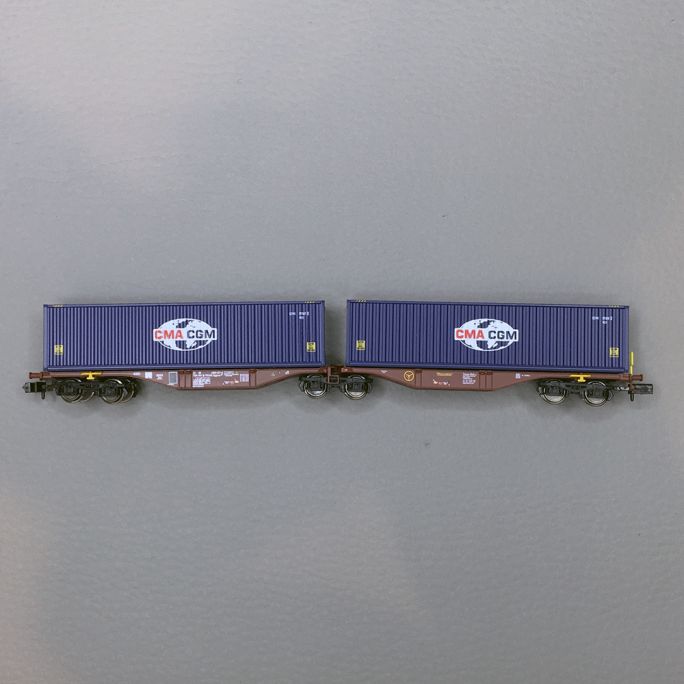 Wagon Sggmrss 80 TOUAX + 2 conteneurs 40’ CGA-CGM logo "Monde", Ep.VI - REE NW288 - N 1/160
