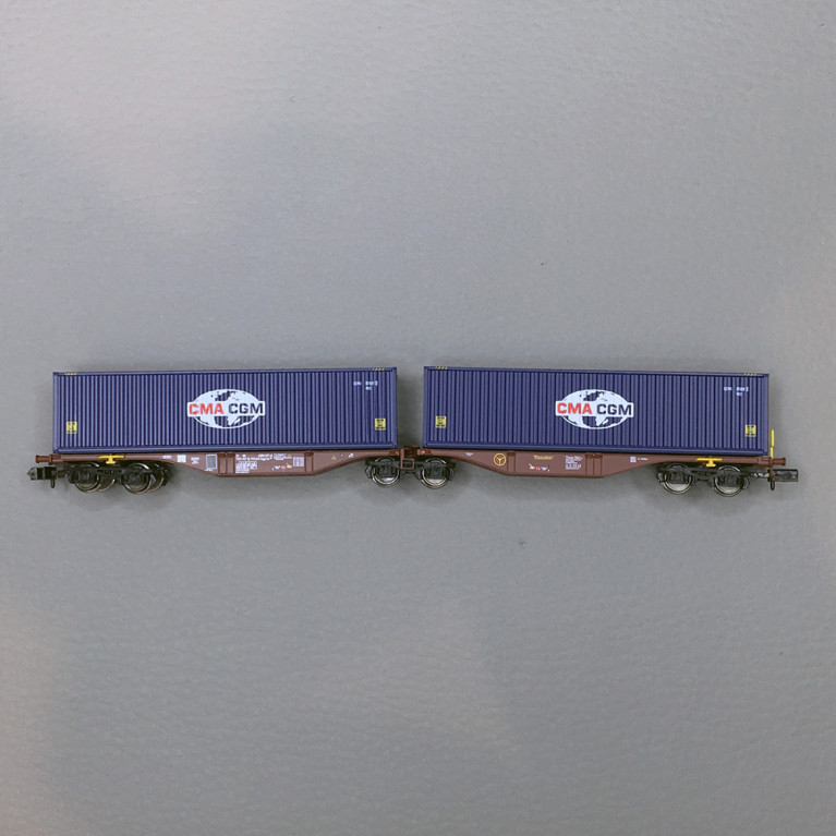 Wagon Sggmrss 80 TOUAX + 2 conteneurs 40’ CGA-CGM logo "Monde", Ep.VI - REE NW288 - N 1/160