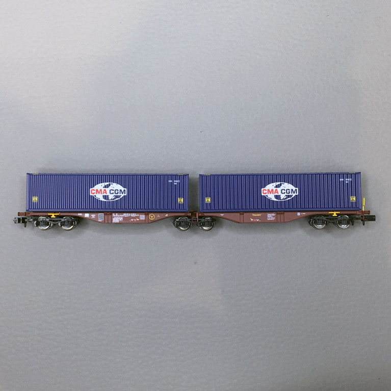 Wagon Sggmrss 80 TOUAX + 2 conteneurs 40’ CGA-CGM logo "Monde", Ep.VI - REE NW288 - N 1/160