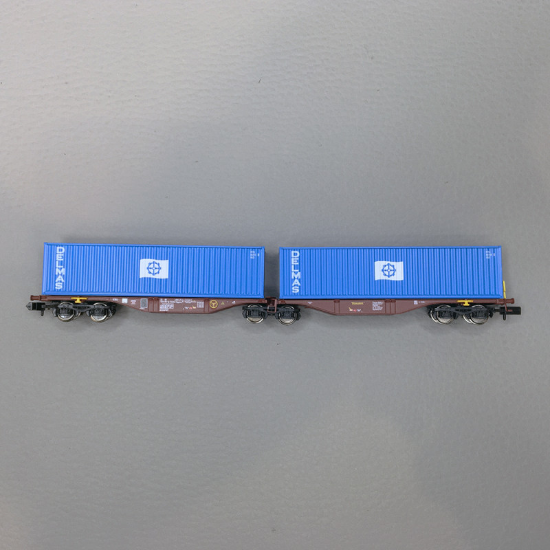 Wagon Sggmrss 80 TOUAX + 2 conteneurs 40’ DELMAS, Ep.VI - REE NW290 - N 1/160