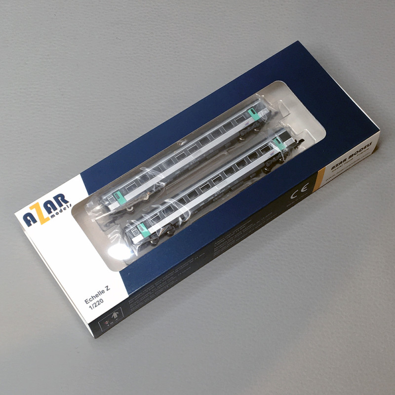 2 Voitures CORAIL VTU 2Cl, SNCF, livrée Nouvelle déco - AZAR MODELS V01CPP2 - Z 1/220