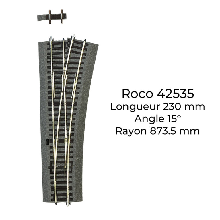 Aiguillage droit Wr15 Ballast souple, commande manuelle - ROCO 42535 - HO 1/87