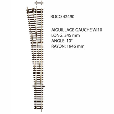 Rail, aiguillage droit gauche 345mm, WI10, 10 degrés, code 83 - ROCO 42490