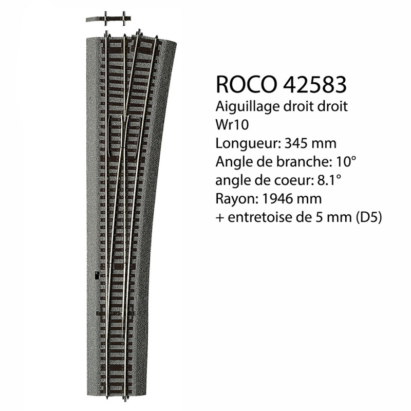 Aiguillage droit Wr10, Ballast souple, commande manuelle - ROCO 42583