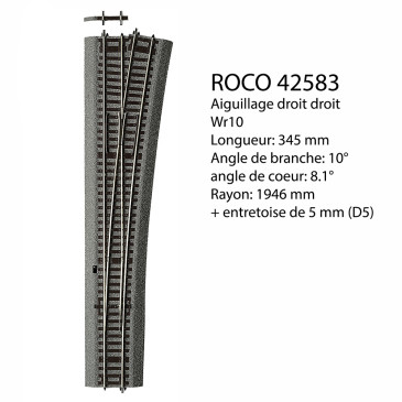 Aiguillage droit Wr10, Ballast souple, commande manuelle - ROCO 42583