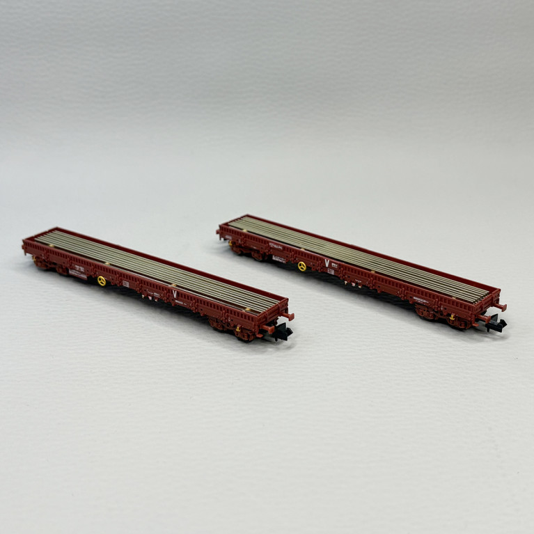 2 wagons plats à ranchers type Uas, INFRA, SNCF - MINITRIX 18290