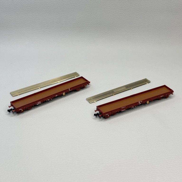 2 wagons plats à ranchers type Uas, INFRA, SNCF - MINITRIX 18290