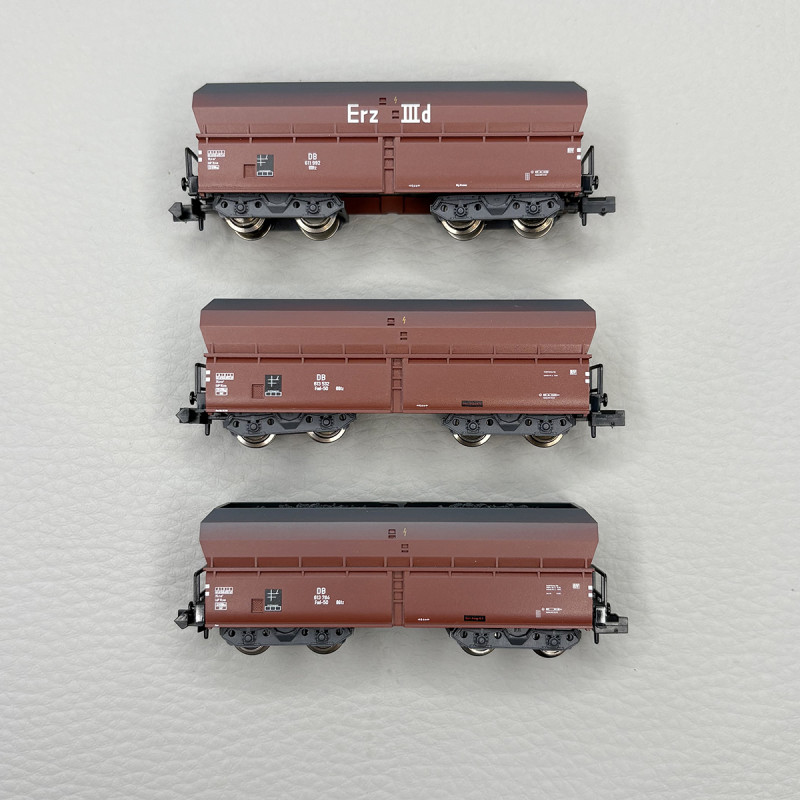 3 wagons trémie type Fad-50 OOtz, transport de charbon, DB - MINITRIX 18269