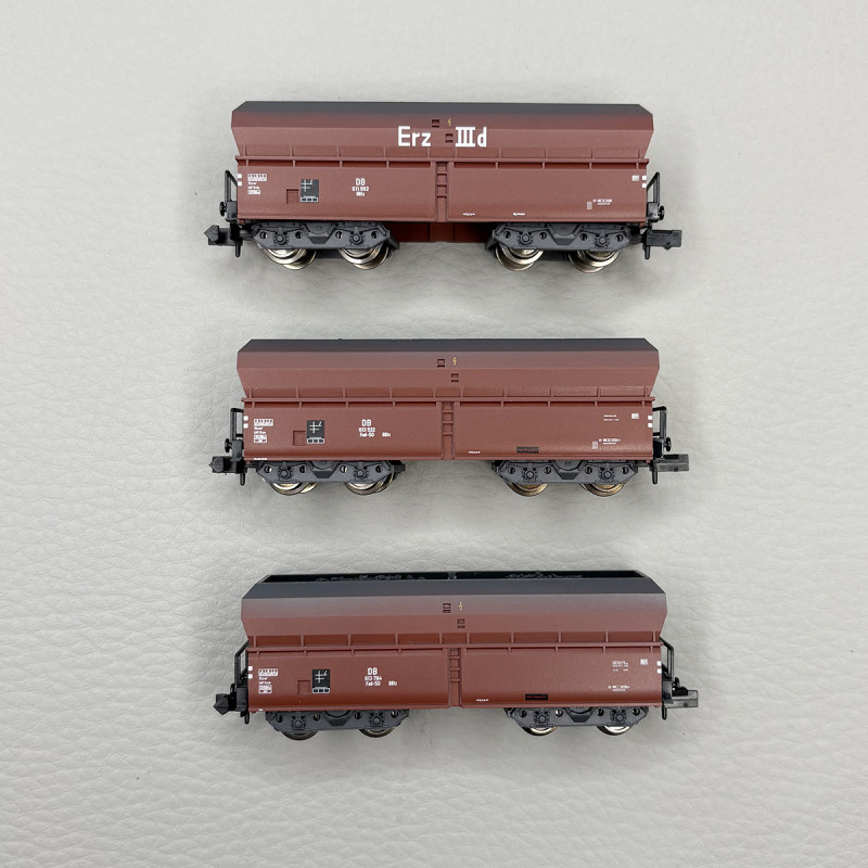 3 wagons trémie type Fad-50 OOtz, transport de charbon, DB - MINITRIX 18269