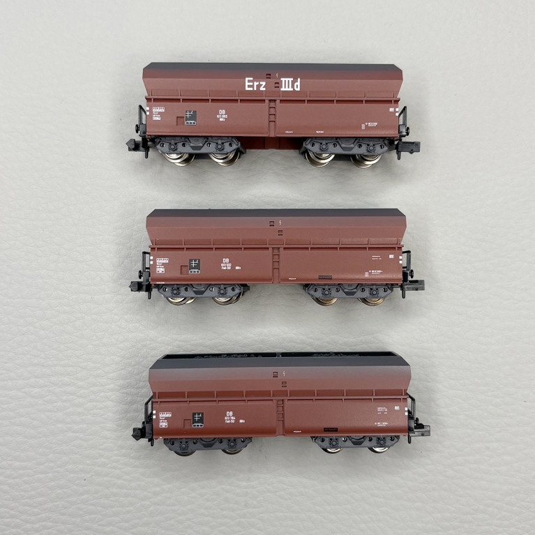 3 wagons trémie type Fad-50 OOtz, transport de charbon, DB - MINITRIX 18269