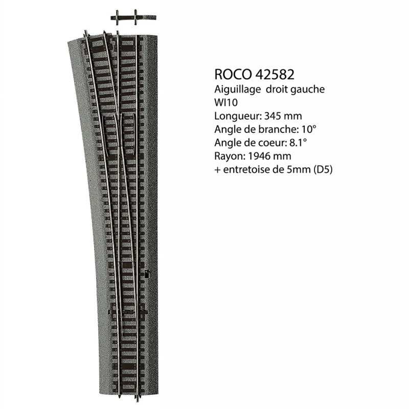 Aiguillage gauche Wi10, Ballast souple, commande manuelle - ROCO 42582