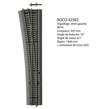 Aiguillage gauche Wi10, Ballast souple, commande manuelle - ROCO 42582