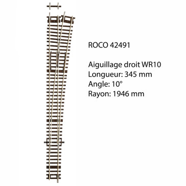 Rail, aiguillage droit droit 345mm, WR10, 10 degrés, code 83 - ROCO 42491