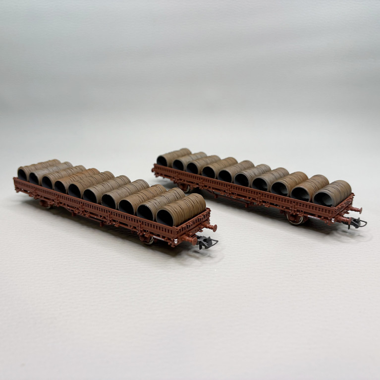 2 wagons plat à ranchers de type Ks avec chargement, SNCF - ROCO 6600119