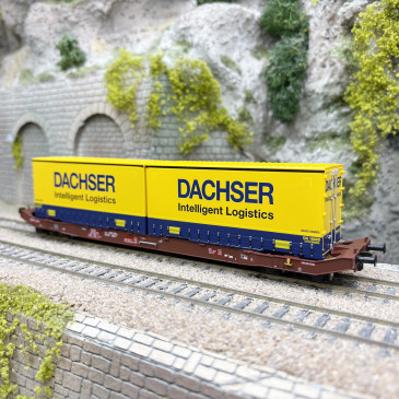 Wagon porte conteneur type Sgkkms 698, "Dachser", DB, Ep. VI - MEHANO 28409 - HO 1/87