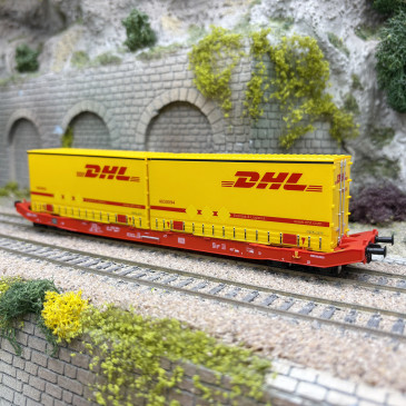 Wagon porte conteneur type Sgkkms 698, "DHL", DB, Ep. VI - MEHANO 28411 - HO 1/87