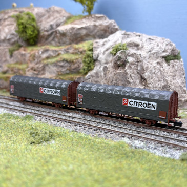 2 wagons bâchés type Kijls K70, "Citroën", SNCF, Ep. IV et V - ARNOLD HN6712 - N 1/160