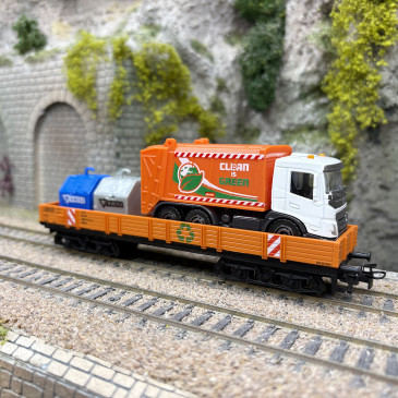 Wagon plat à rebords bas Rlmms, chargement service communal, StART UP  - MARKLIN 00740-03 - HO 1/87