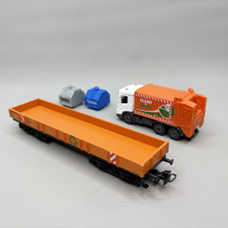 Wagon plat à rebords bas Rlmms, chargement service communal, StART UP  - MARKLIN 00740-03