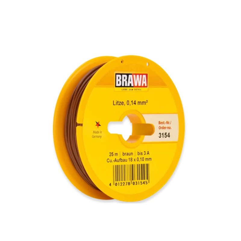 Câble 0,14 mm² cuivre multibrins, 3A, Marron, 25 ml - BRAWA 3154