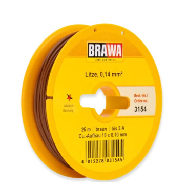 Câble 0,14 mm² cuivre multibrins, 3A, Marron, 25 ml - BRAWA 3154