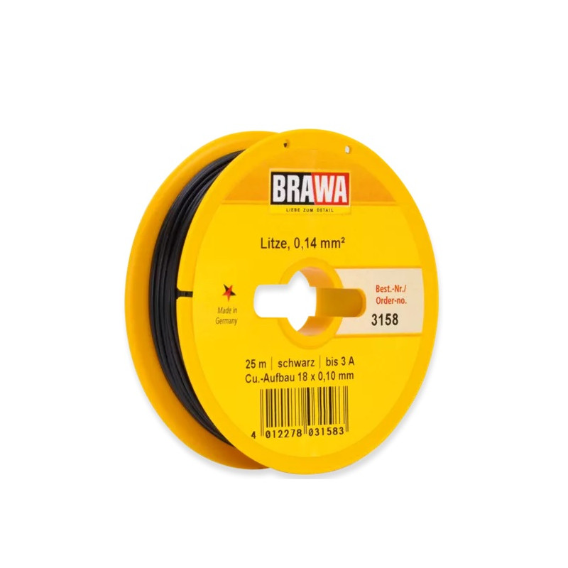 Câble 0,14 mm² cuivre multibrins, 3A, Noir, 25 ml - BRAWA 3158