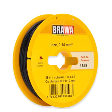 Câble 0,14 mm² cuivre multibrins, 3A, Noir, 25 ml - BRAWA 3158