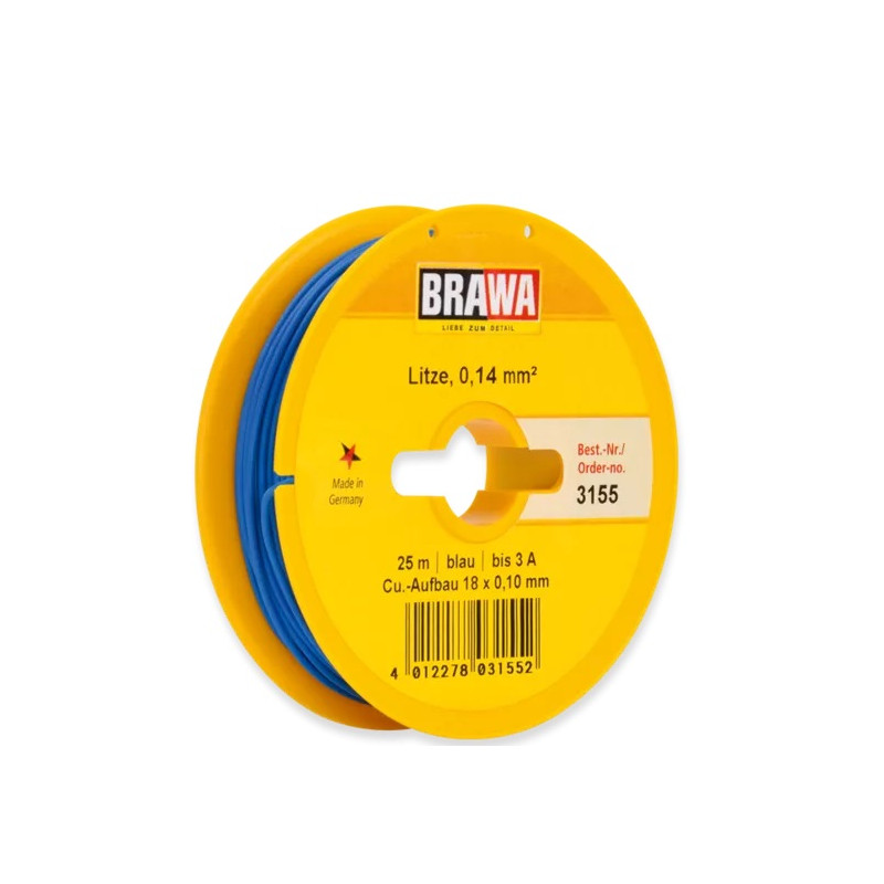 Câble 0,14 mm² cuivre multibrins, 3A, Bleu, 25 ml - BRAWA 3155