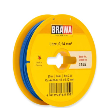 Câble 0,14 mm² cuivre multibrins, 3A, Bleu, 25 ml - BRAWA 3155