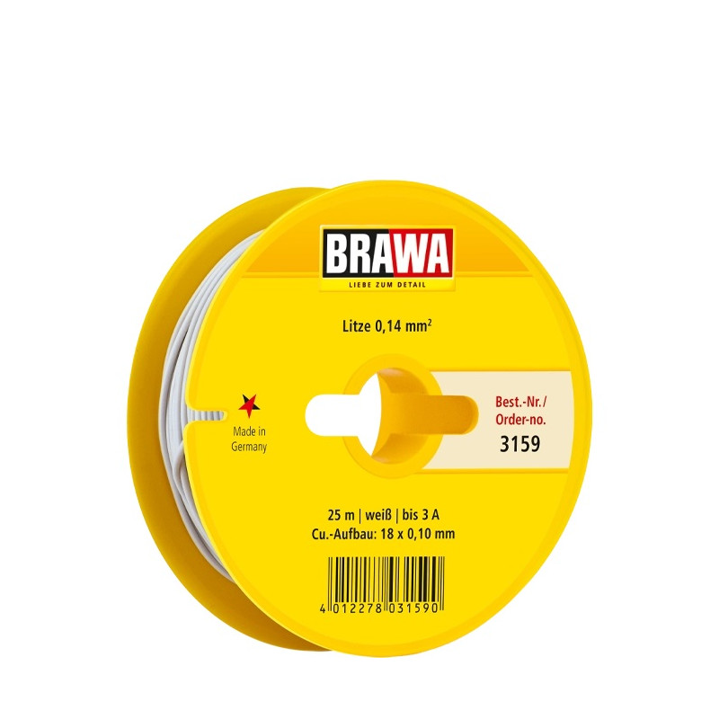 Câble 0,14 mm² cuivre multibrins, 3A, Blanc, 25 ml - BRAWA 3159