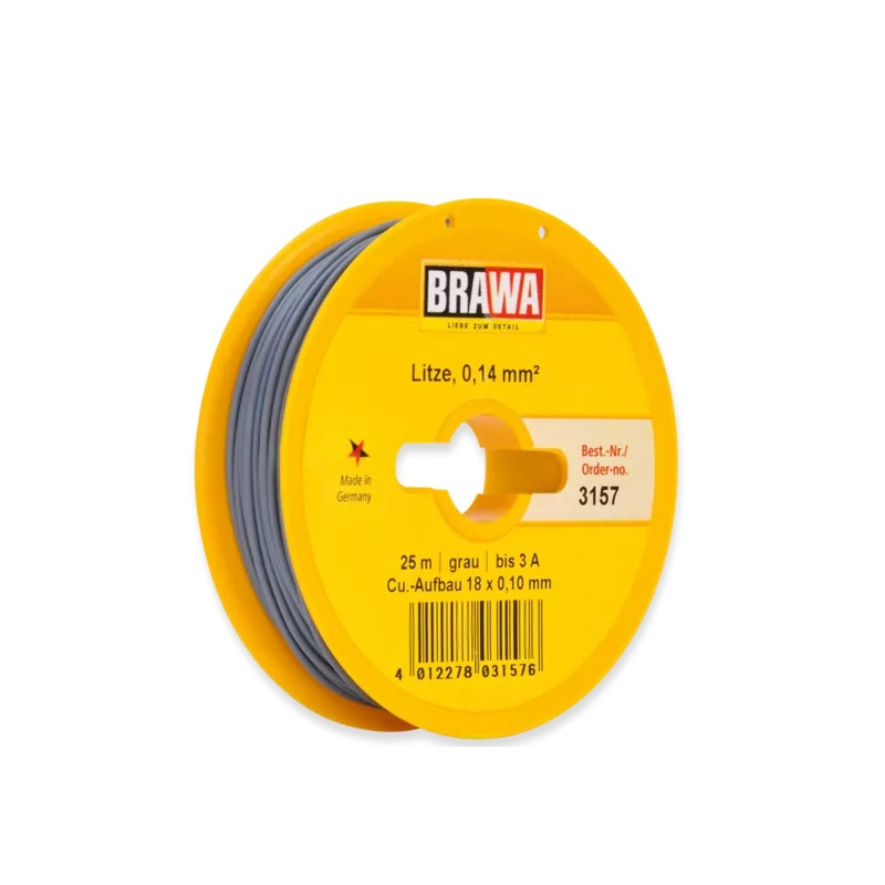 Câble 0,14 mm² cuivre multibrins, 3A, Gris, 25 ml - BRAWA 3157