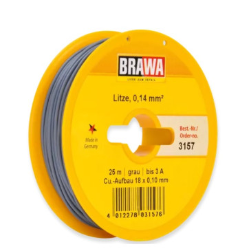 Câble 0,14 mm² cuivre multibrins, 3A, Gris, 25 ml - BRAWA 3157