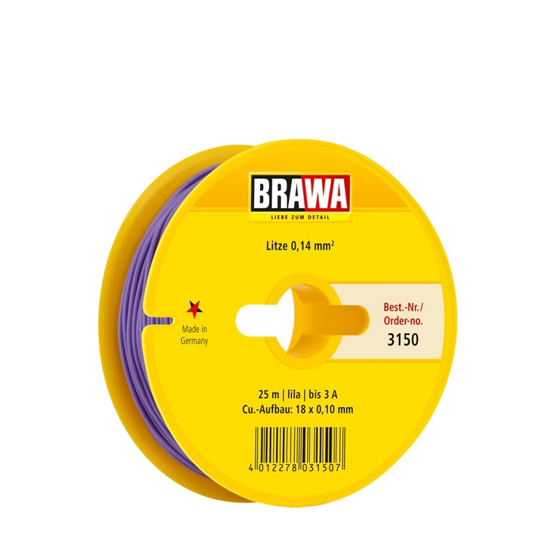 Câble 0,14 mm² cuivre multibrins, 3A, Violet, 25 ml - BRAWA 3150
