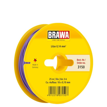 Câble 0,14 mm² cuivre multibrins, 3A, Violet, 25 ml - BRAWA 3150