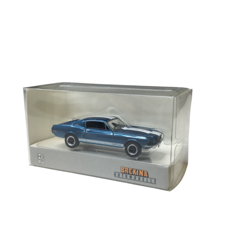 Ford Mustang Fastback Shelby GT 350, bleu métallisé / blanc, 1968 - BREKINA 19608 - HO 1/87
